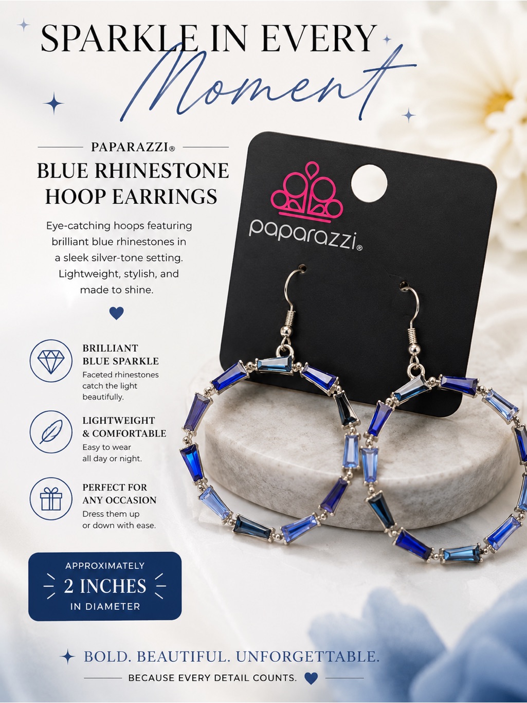 Paparazzi Blue Faceted Rhinestone Hoop Earrings